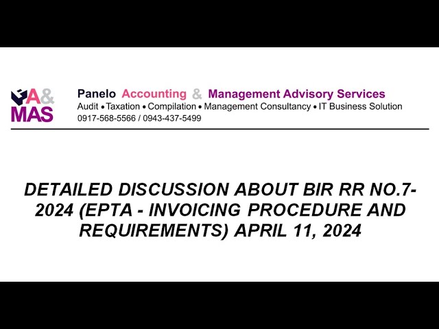 DETAILED DISCUSSION ABOUT RR 7-2024 EPTA - INVOICING REQUIREMENT