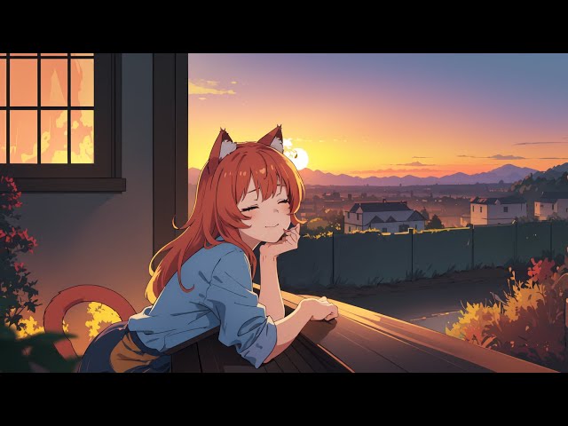 Akoustic Calm & Cat girl and sunset landscape