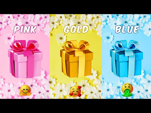 Choose your gift 🤩💝🤮 3 gift box challenge, Pink Gold & Blue🤩 #pickonekickone #giftboxchallenge
