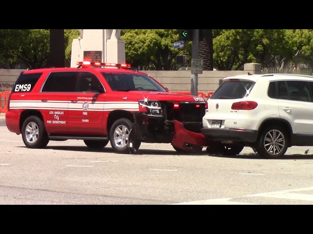 *MUST SEE FOOTAGE* Fire truck hits car CAUGHT ON CAMERA - LAFD EMS 9 FD-involved traffic collision