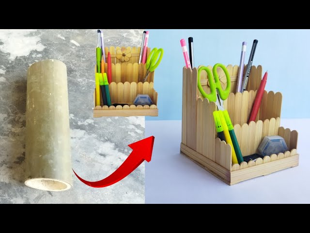 DIY pen holder with Bamboo Sticks, Pen Holder Organizer, Bamboo craft