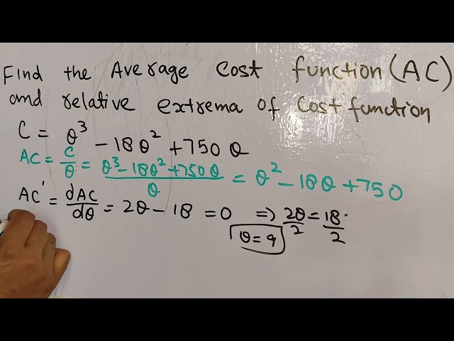 find the average cost function and the relative extrema of the given total cost function