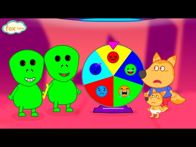Fox Family Playing Funny Game on the Wheel of Fortune with Alien Green Friends - funny Kids Stories