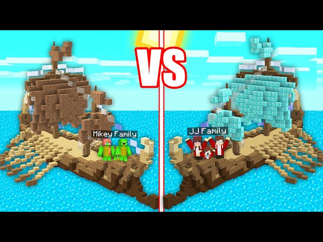 Mikey POOR Family vs JJ RICH Family SHIP BASE Survival Battle in Minecraft - Maizen Parody