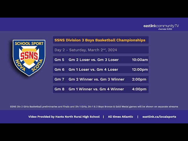 SSNS Div. 3 Boys Basketball Championships - Day 2 Video Provided by Hants North Rural High School