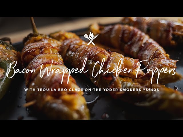 Bacon Wrapped Chicken Poppers with Tequila BBQ Glaze