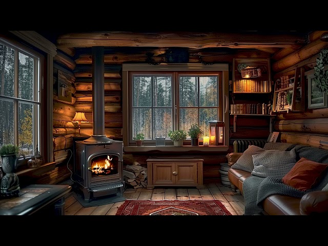 Cozy Ambience with Fireplace for Relax | Relaxing Raindrops Falling for Relief Stress and Deep Sleep