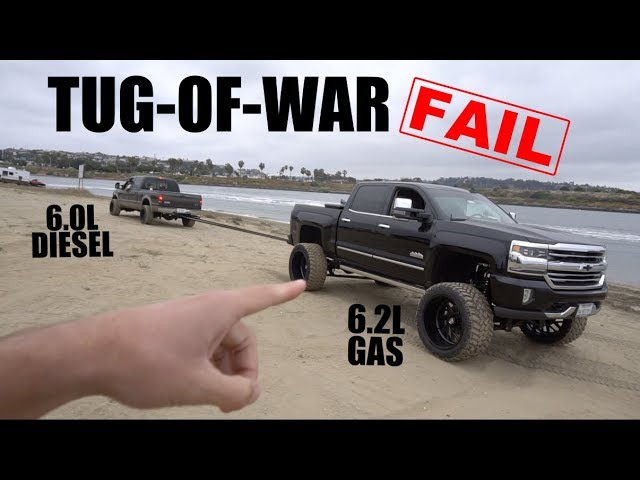 DIESEL VS. GAS TRUCK TUG-OF-WAR FAIL!