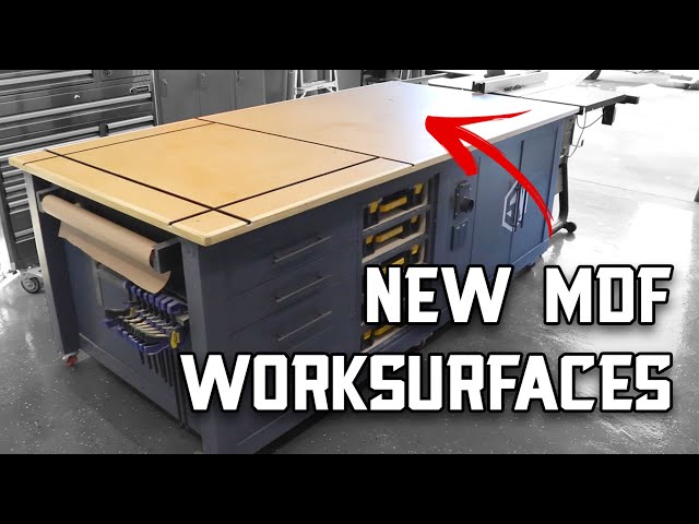 New Workshop MDF Work Surfaces with T-Track // Sealing MDF with Shellac