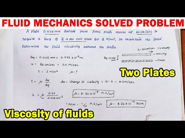 Applied Hydraulic Engineering Numerical, fluid viscosity, viscosity b/w two plates | fluid mechanics