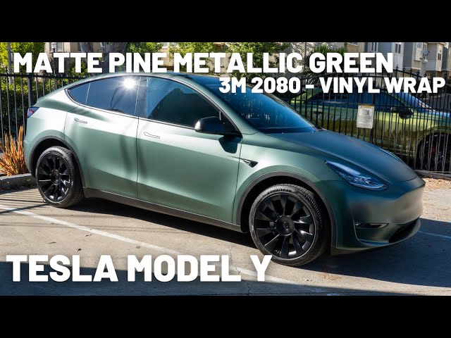 MATTE GREEN! Tesla Model Y - Vinyl Wrap - 3M 2080 Matte Metallic Pine Green