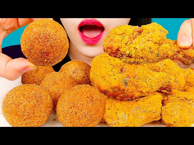 ASMR FRIED CHICKEN & CHEESE BALLS BHC 치즈볼, 뿌링클 치킨 먹방 咀嚼音 チキン, チーズボール EATING SOUNDS MUKBANG