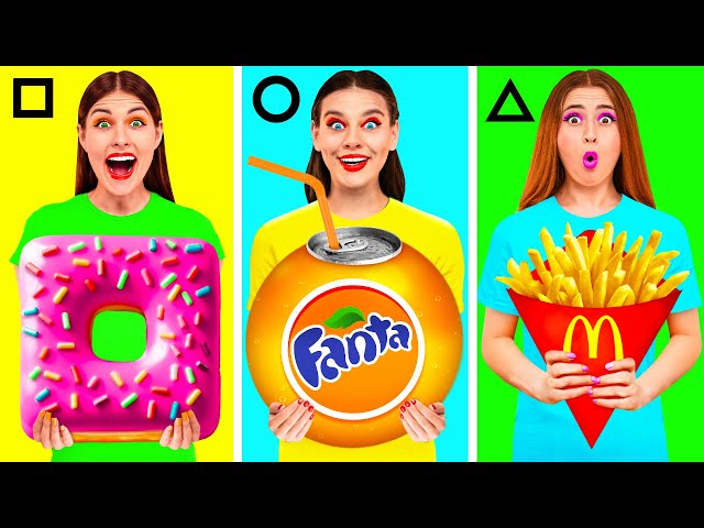 Geometric Shape Food Challenge | Funny Food Situations by Happy Fun