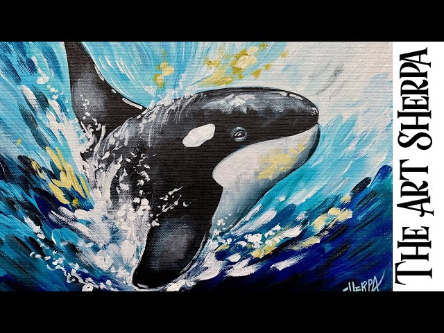 Orca whale Splash Wave 🌟🎨 EASY How to paint acrylics for beginners: Paint Night at Home
