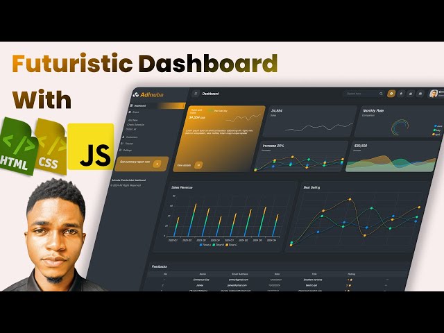 Futuristic dashboard with HTML, CSS, and JavaScript - Ticket sales dashboard with dynamic Charts