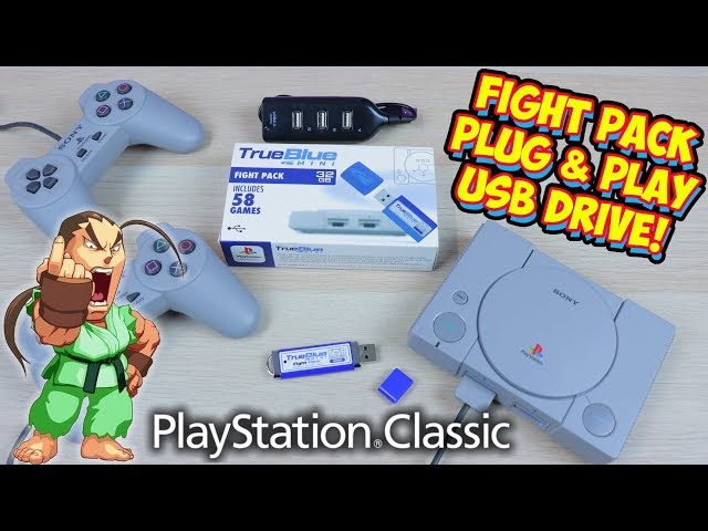 PlayStation Classic Fight Pack Hack Plug & Play 32gb USB Drive - True Blue Mini Mod!