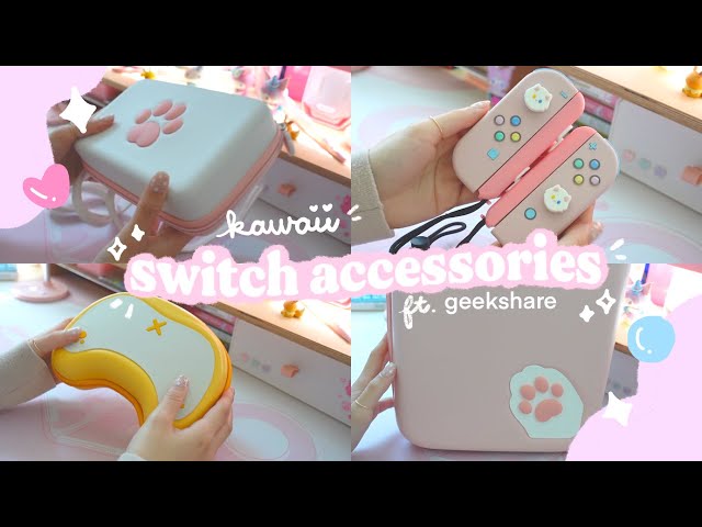 🐱 kawaii nintendo switch accessories so you can flex that cute | a haul + unboxing ft. geekshare 💖
