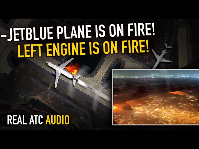 Engine BURST INTO FLAMES on takeoff at Kennedy, JFK. REAL ATC