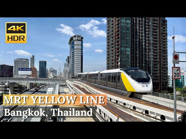 [BANGKOK] MRT Yellow Line "All Stations, MRT Blue & BTS Green Lines connection"| Thailand [4K HDR]