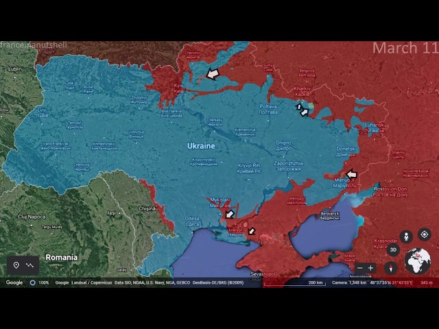 Russo-Ukrainian War: First Month Mapped using Google Earth