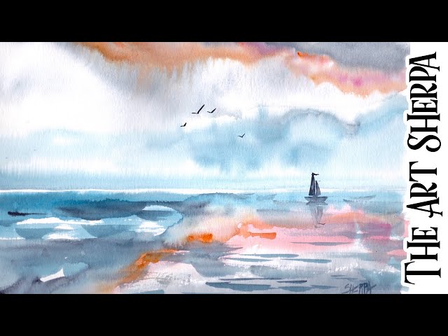 EASY Watercolor Seascape 🌟🎨 | TAS VAULT #1 | How to paint for beginners: Paint Night at Home