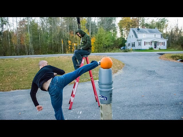 Taekwondo Jump Spin Hook vs Pumpkin