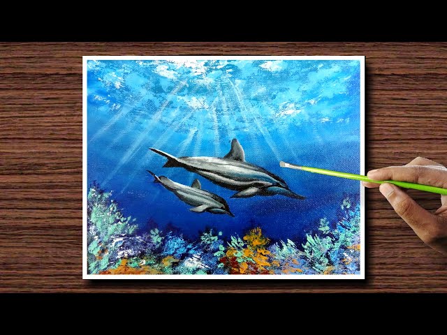 Dolphins Underwater Painting / Easy Drawing for Beginners / Satisfying / Relaxing #15
