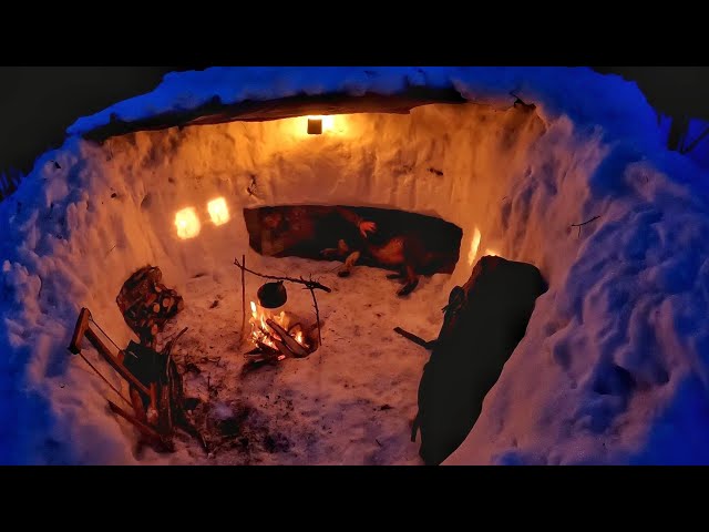 7 Days SOLO SURVIVAL CAMPING In DEEP SNOW, Winter Warm BUSHCRAFT SHELTER, Outdoor Cooking - Asmr