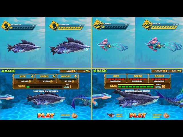 ALL SHARKS SIZE COMPARISON LEVEL 1 vs LEVEL 10 [Chapter 2] New Theme | Hungry Shark - Kraken Update