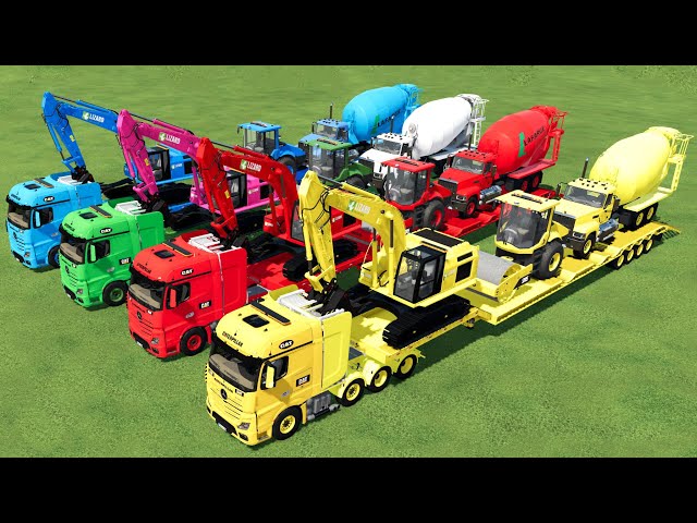 TRANSPORTING EXCAVATOR, CEMENT TRUCK & ROLLER COMPACTOR WITH TRUCK TO GARAGE !! Farming Simulator 22