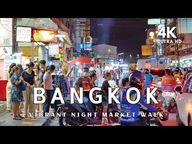 (4K UHD) Walking around Bangkok Huai Khwang Night Market, a Paradise For Night Owls