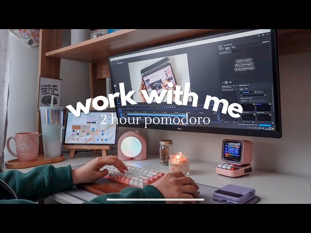 work with me (2 hours) soft kpop piano + ambiance sounds | pomodoro 60/30/30 with timer