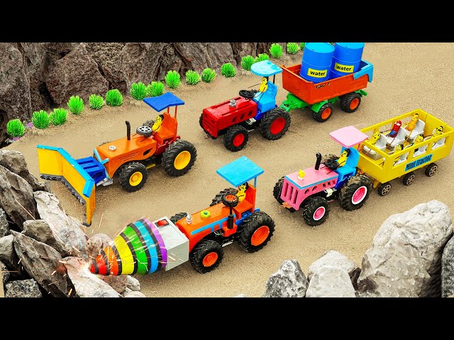 Diy tractor mini Bulldozer cleaning Stone Road | Rainbow Drilling Machine rescues Tractor | HP Mini