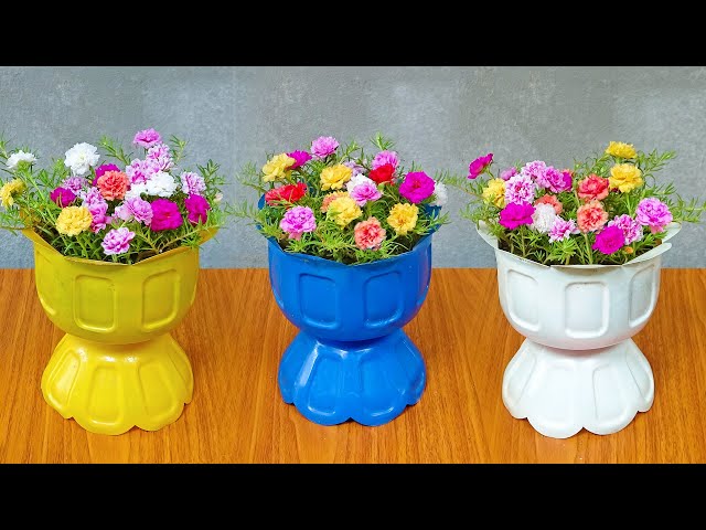 How To Make a Special Flower Pots To Decorate The Desk | Ideas to recycle plastic bottles