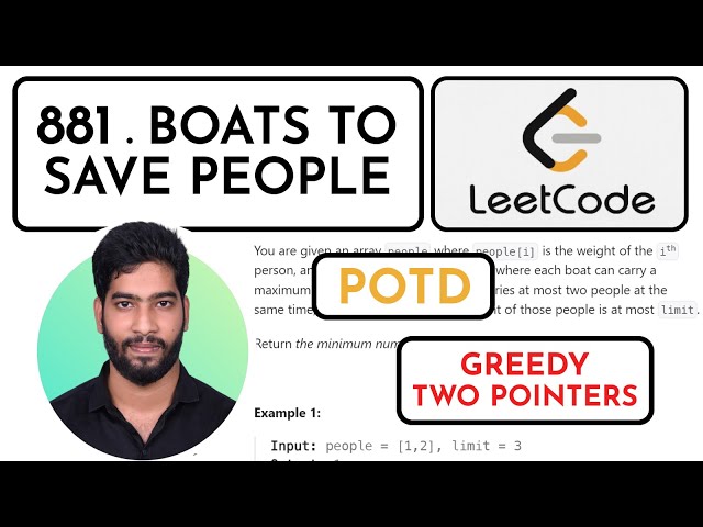 881. Boats to Save People🎯✅ || Leetcode POTD✅🔥 || Detailed Explanation✨