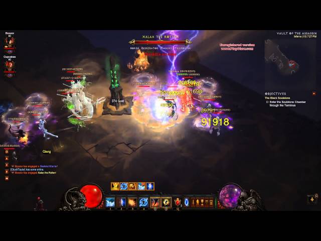 Diablo III 1.08 377k DPS CM/WW Wizard + HOTA Barb vs MP10 Vault of Assassins! ! !