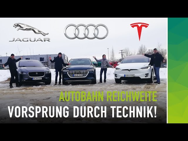 Range challenge: Audi etron vs Tesla Model X vs I-Pace on Autobahn  | consumption test