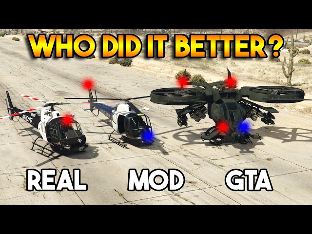 GTA 5 VS REAL VS MOD : POLICE HELICOPTER (WHO DID IT BETTER?)