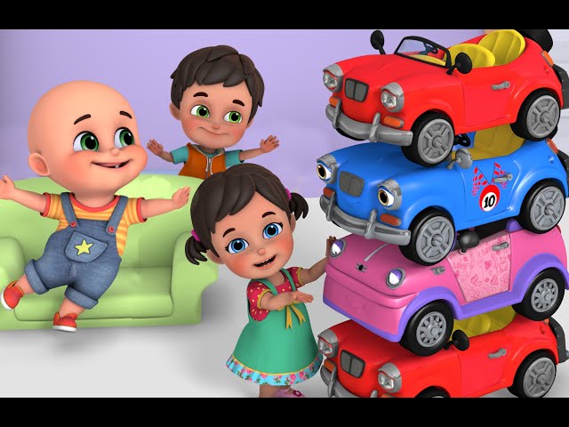 Five Little Cars doing race - Ninja Action | fire truck tractor cartoon | baby cartoon 3d animation