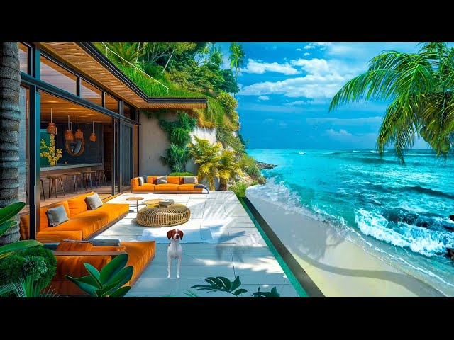 Smooth Jazz Instrumental Music 🌞 Luxury Beachfront Villa Morning Ambience & Gentle Waves for Relax