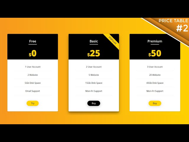 Pricing Table using HTML & CSS | #2 Price Table | Cascading Style