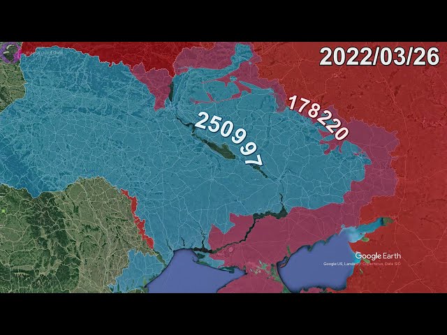 Russian Invasion of Ukraine: Every Day of The First Year using Google Earth