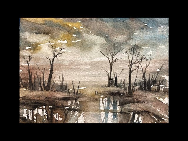 real time WATERCOLOR Imaginary Moody Landscape Painting