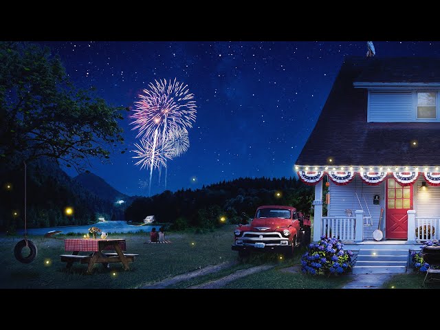 Relaxing 4th of July Ambience: Summer Night with Distant Fireworks, Crickets, and Fireflies