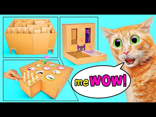 Cool Crafts For Your Cat || How to Build a Cat Maze, a Cat Game and a Cat Feeder from Cardboard