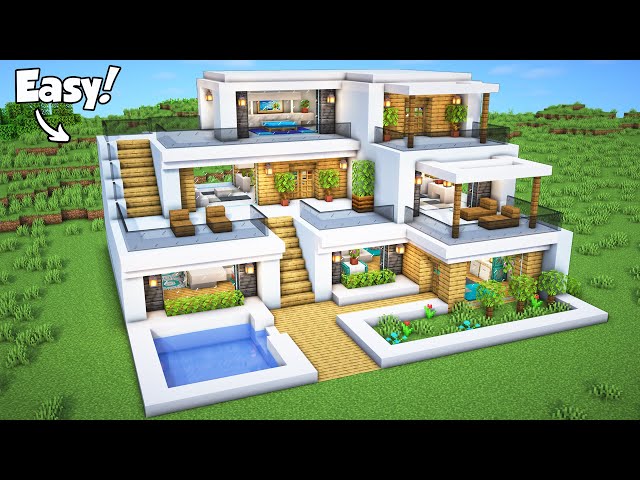 Minecraft: How to Build a Modern House Tutorial (Easy) #45 - Interior in Description!