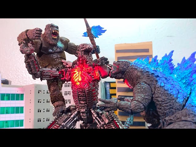 Godzilla vs Kong vs Mecha Godzilla an epic battle stop motion remake 3