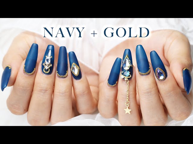 Navy & Gold Nail Art + Sculpted Gel Extensions