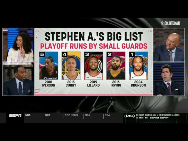 NBA CountDown | Stephen A. Smith list Playoff runs by small guards: #1 Brunson #2 Kyrie #4 Steph