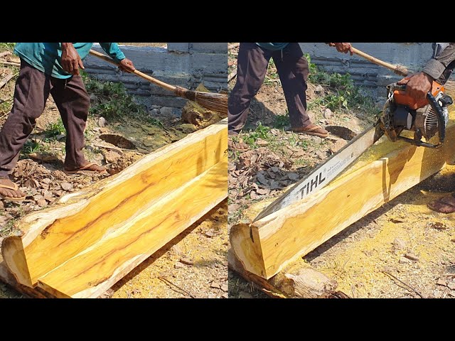 Jackfruit Wood Sawing Skills With Chainsaw STILH MS 070 Wood Cutting Machine
